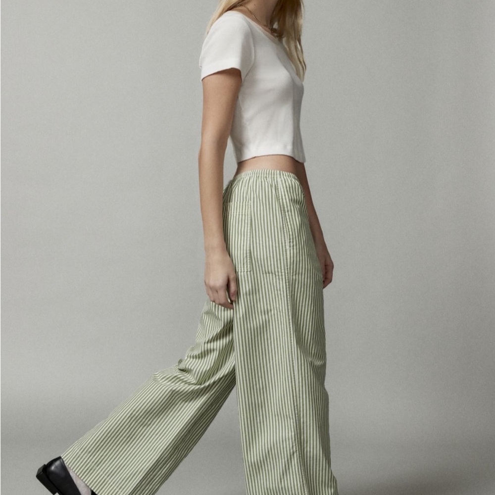 Urban Outfitters Green Striped Wide Leg Pants